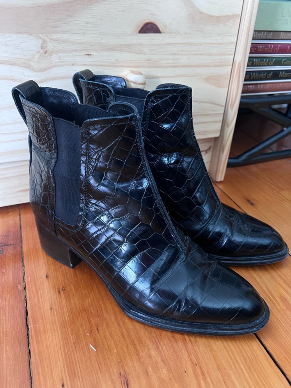 rag & bone Black Croc-Embossed Chelsea Ankle Boots
